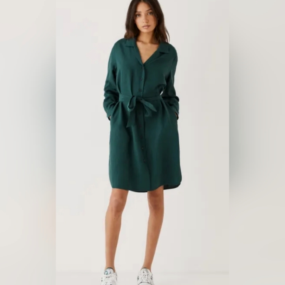 Frank and Oak Dark Green Belted Shirt Dress